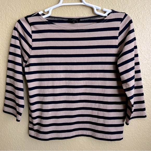 J. Crew Nautical Navy & Tan Striped Boatneck Top - Picture 2 of 8